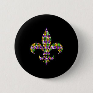 Happy Mardi Gras Carnival New Orleans Fleur De Lis 6 Cm Round Badge
