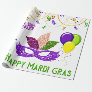 Happy Mardi Gras Celebration Beads Mask Wrapping Paper