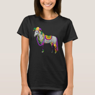 Happy Mardi Gras Cute Horse Wearing Beads Jester H T-Shirt