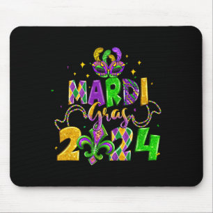 Happy Mardi Gras Fat Tuesday Beads Mask Jester Hat Mouse Pad