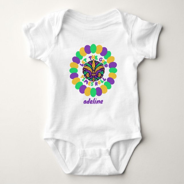 Happy Mardi Gras  fleur-de-lis  Baby Bodysuit (Front)
