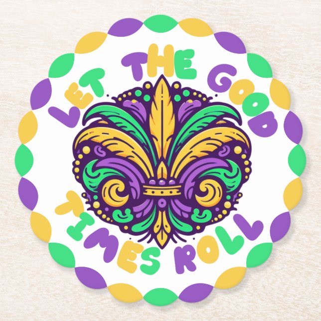 Happy Mardi Gras  fleur-de-lis  Paper Coaster (Front)