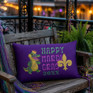 Happy Mardi Gras Gator King Lumbar Cushion