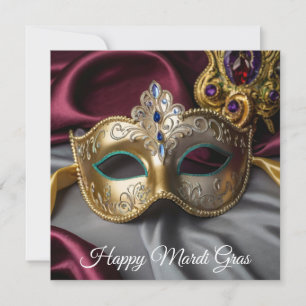 Happy Mardi Gras Gold Venetian Mask Holiday Card