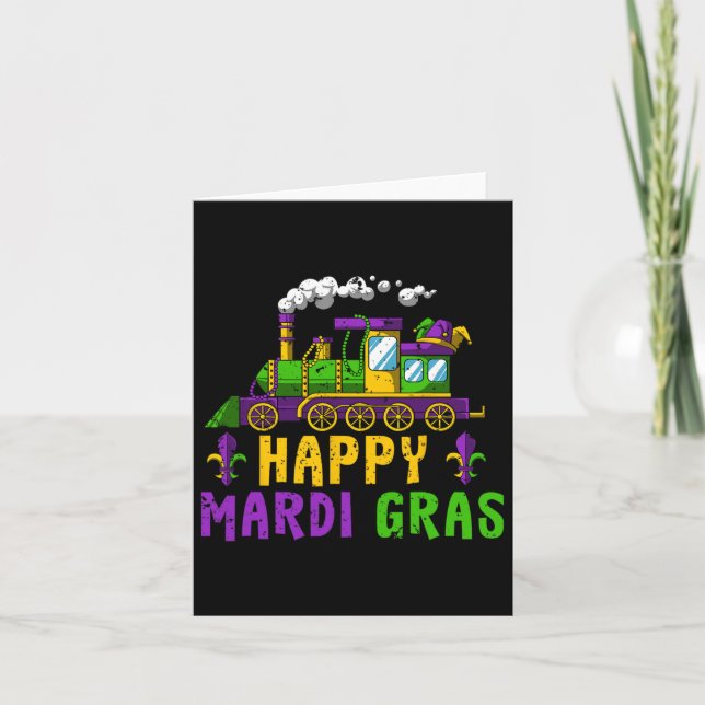 Happy Mardi Gras Jester Train Carnival Parade Part Card (Front)