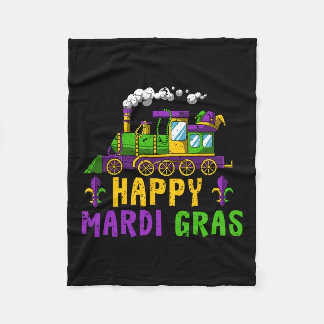 Happy Mardi Gras Jester Train Carnival Parade Part Fleece Blanket (Front)