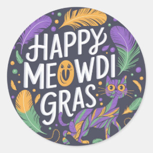 Happy mardi gras Meowdi  Classic Round Sticker