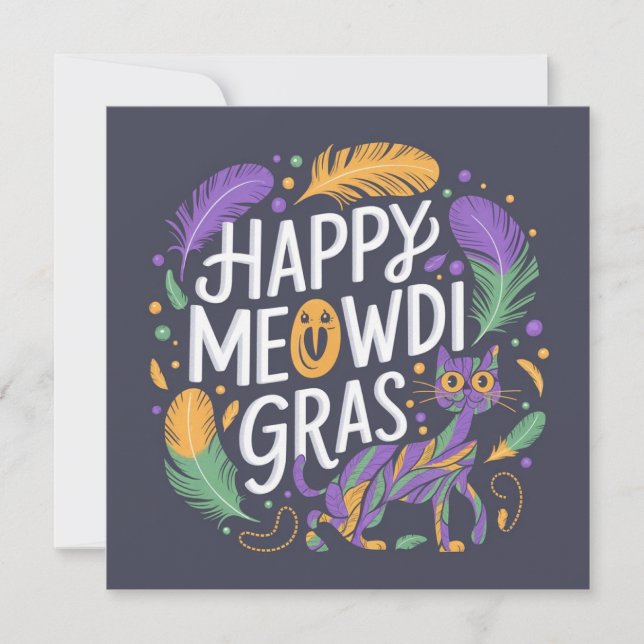 Happy mardi gras Meowdi  Invitation (Front)