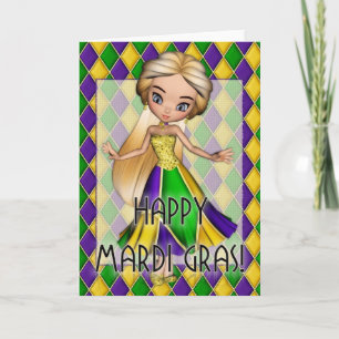 Happy Mardi Gras Party Girl Greeting Card