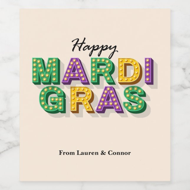 Happy Mardi Gras Personalised Wine Labels (Single Label)