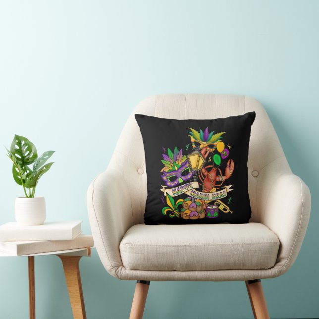 Happy Mardi Gras Throw Pillow (Chair)