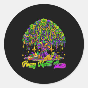 Happy Mardi Gras Tree Beads Mask Carnival New Orle Classic Round Sticker