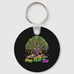 Happy Mardi Gras Tree Beads Mask Carnival New Orle Key Ring
