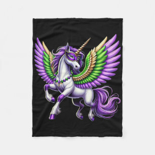 Happy Mardi Gras Unicorn Mask New Orleans Girls Fleece Blanket