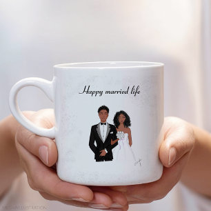 Happy married life, black couple, wedding gift, Two-Tone coffee mug