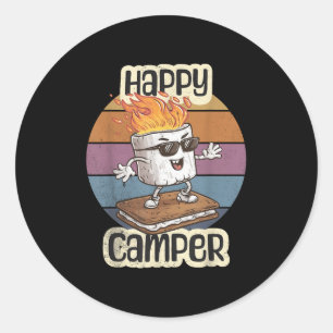 Happy Marshmallow Camper Cute Girls Kids Camp Camp Classic Round Sticker