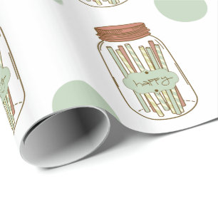 Happy mason jar and straws wrapping paper