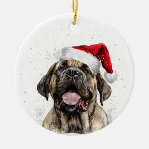 Happy Mastiff Dog Christmas Personalised Ceramic Tree Decoration