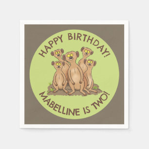 Happy meerkats personalised birthday cartoon napkin