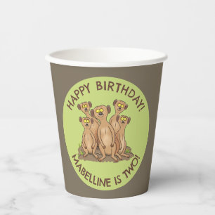 Happy meerkats personalised birthday cartoon paper cups