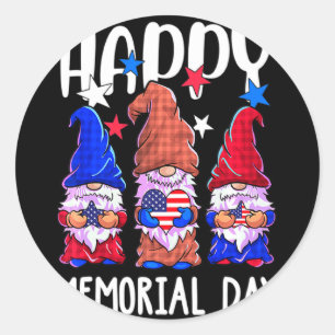 Happy memorial day gnome usa flag american patriot classic round sticker