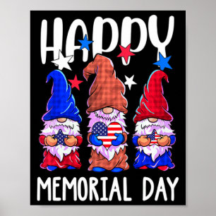 Happy memorial day gnome usa flag american patriot poster