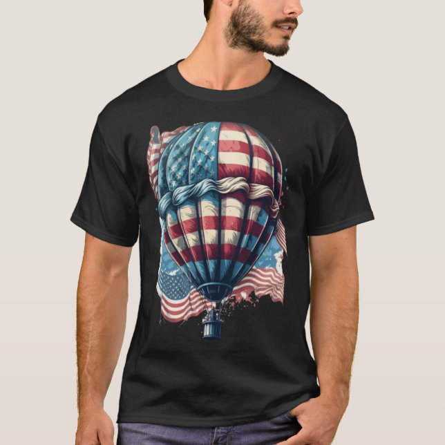 Happy Memorial Day Hot Air Balloon USA American Fl T-Shirt (Front)