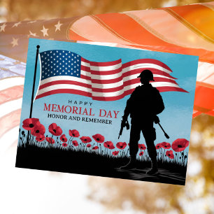 Happy Memorial Day Red Poppies Military Holiday Postcard