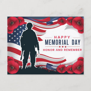 Happy Memorial Day Red Poppies Military Postcard