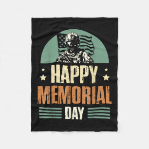 Happy Memorial Day Veteran Military Combat Fleece Blanket