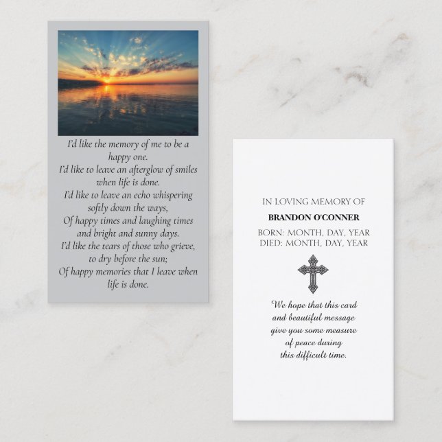 Happy Memory Purple Oange Yellow Blue Sympathy Business Card (Front/Back)