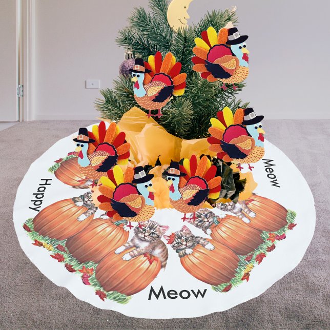 Happy Meow Kittens & Pumpkins, Holiday Season, ZSG Brushed Polyester Tree Skirt (Happy Meow Kittens & Pumpkins, Holiday Season, ZSG Brushed Polyester Tree Skirt)