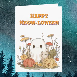 Happy Meow Loween Cat Ghost photo Halloween cards