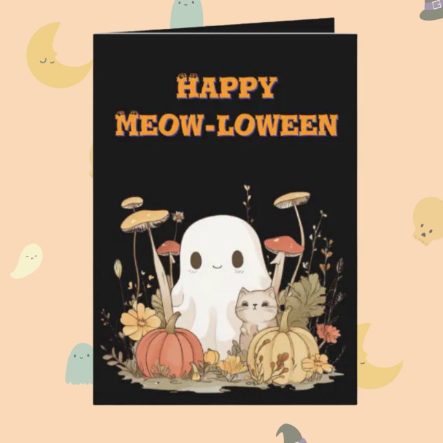 Happy Meow Loween Cat Ghost photo Halloween cards (Creator Uploaded)