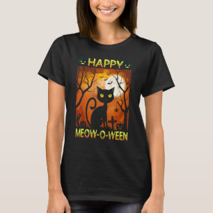 Happy Meow O N Halloween Costume Black Cat Scary H T-Shirt