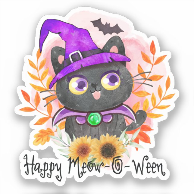 Happy Meow-o-ween -Black Witch Cat (Front)