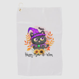 Happy Meow-o-ween -Black Witch Cat Golf Towel