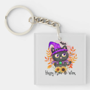 Happy Meow-o-ween -Black Witch Cat Key Ring