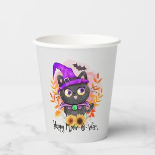 Happy Meow-o-ween -Black Witch Cat Paper Cups