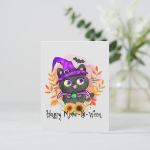 Happy Meow-o-ween -Black Witch Cat Postcard