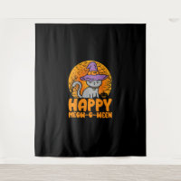 Happy Meow O Ween Pumpkin Cat Witch Full Moon Hall