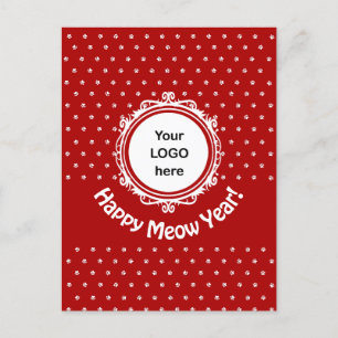 'Happy Meow Year' Cat Business Christmas Holiday Postcard