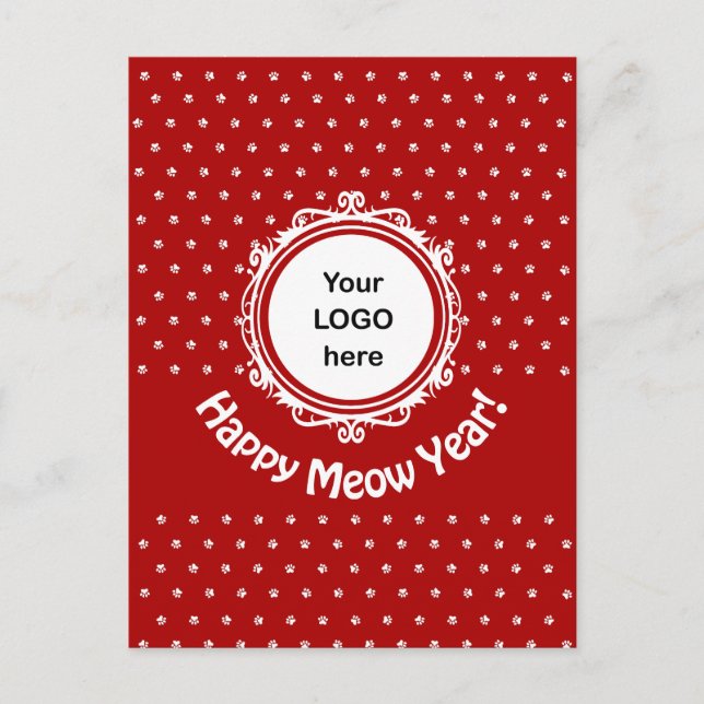 'Happy Meow Year' Cat Business Christmas Holiday  Postcard (Front)