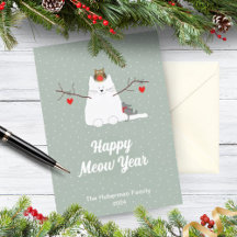 'Happy Meow Year' Cat Christmas Flat Holiday Card