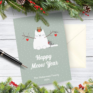'Happy Meow Year' Cat Christmas Flat Holiday Card