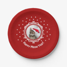 'Happy Meow Year!' Cat Christmas Paper Plate