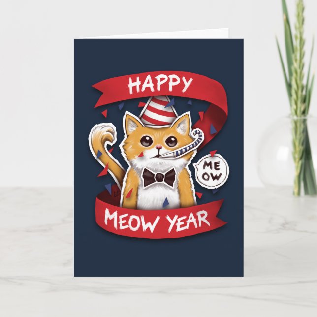 Happy Meow Year - Chat Happy New Year Holiday Card (Front)