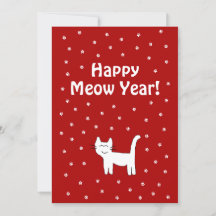 "Happy Meow Year!" Christmas Red Holiday Card