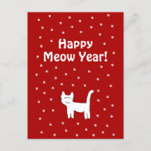 "Happy Meow Year!" Christmas Red Holiday Postcard