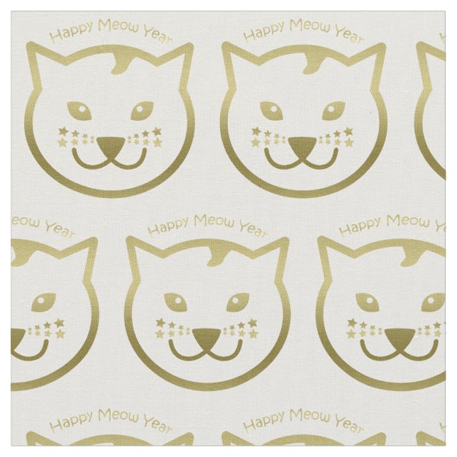 Happy Meow Year - Custom background colour Fabric (Close Up)